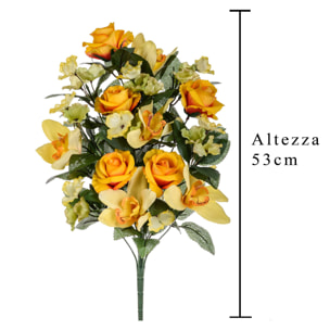 Frontale Rose/Cymbidium 53 Cm - Pezzi 2 - 30X53X16cm - Colore: Arancio - Bianchi Dino - Fiori Artificiali