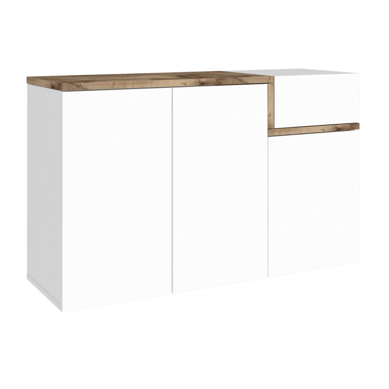 Scarpiera moderna, Made in Italy, 3 ante e 1 anta a ribalta, Portascarpe da ingresso, cm 120x40h80, colore Bianco lucido e Acero