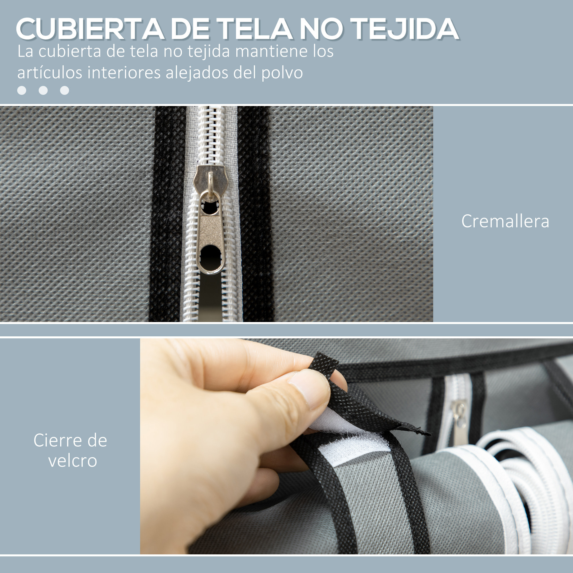 HOMCOM Armario de Tela Plegable Armario Portátil con 8 Estantes de Almacenaje y 2 Barras para Colgar Organizador de Ropa para Dormitorio Vestidor 125x43x162,5 cm Gris Claro