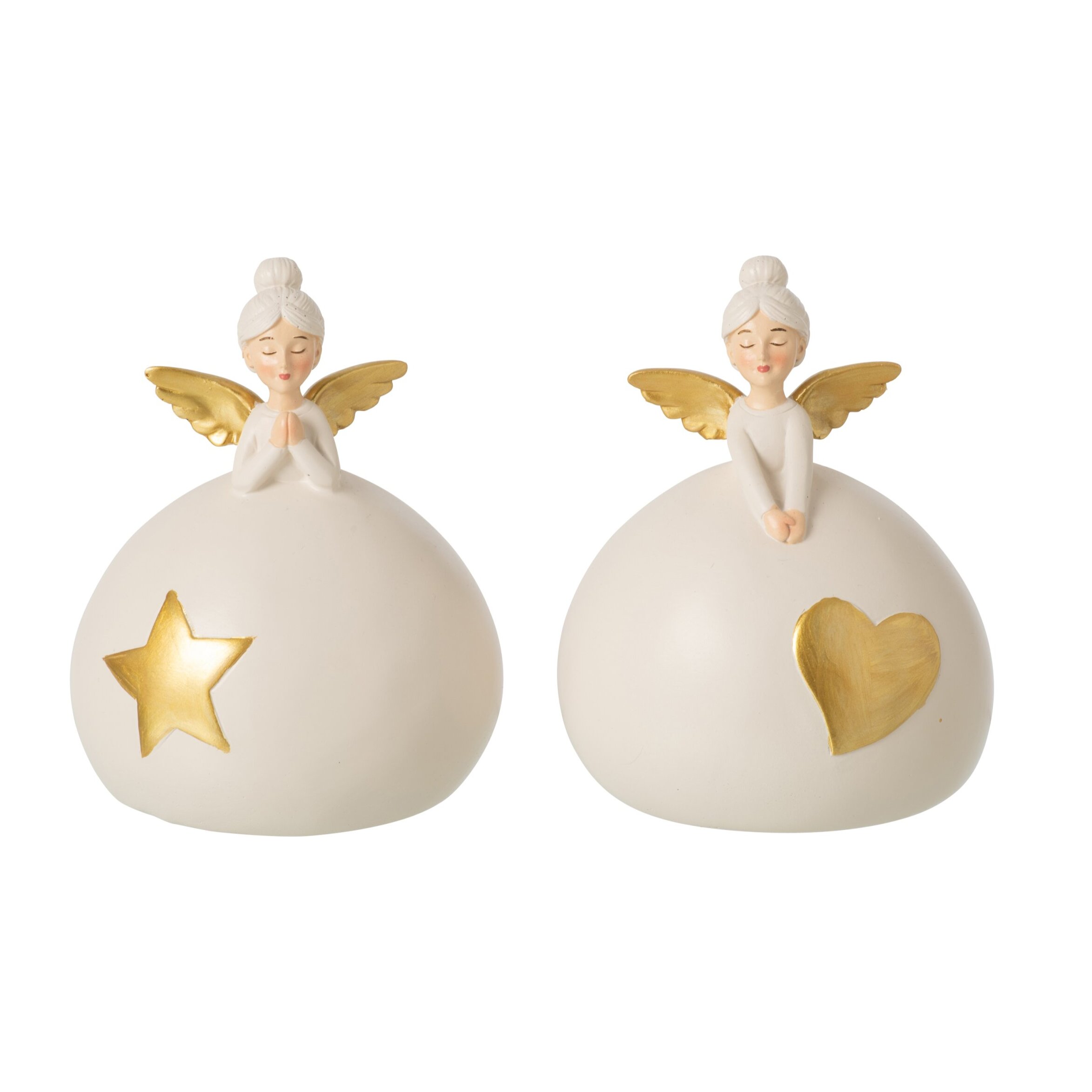 J-Line Ange cœur et étoile - polyrésine - doré/beige clair - large - assortiment de 2