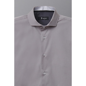 Camicia Uomo 1 Bottone Francese Slim Popeline Stretch Unito Grigio Medio