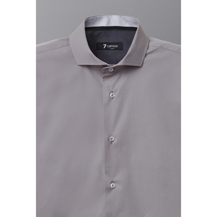 Camicia Uomo 1 Bottone Francese Slim Popeline Stretch Unito Grigio Medio