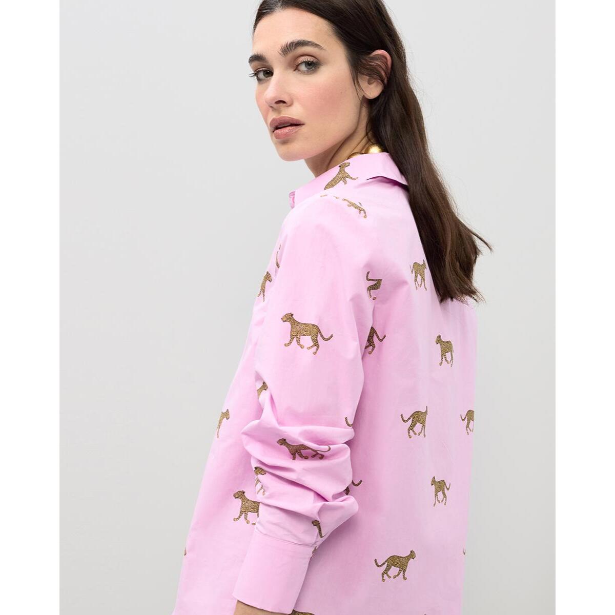 Camicia in popeline con stampa leopardata