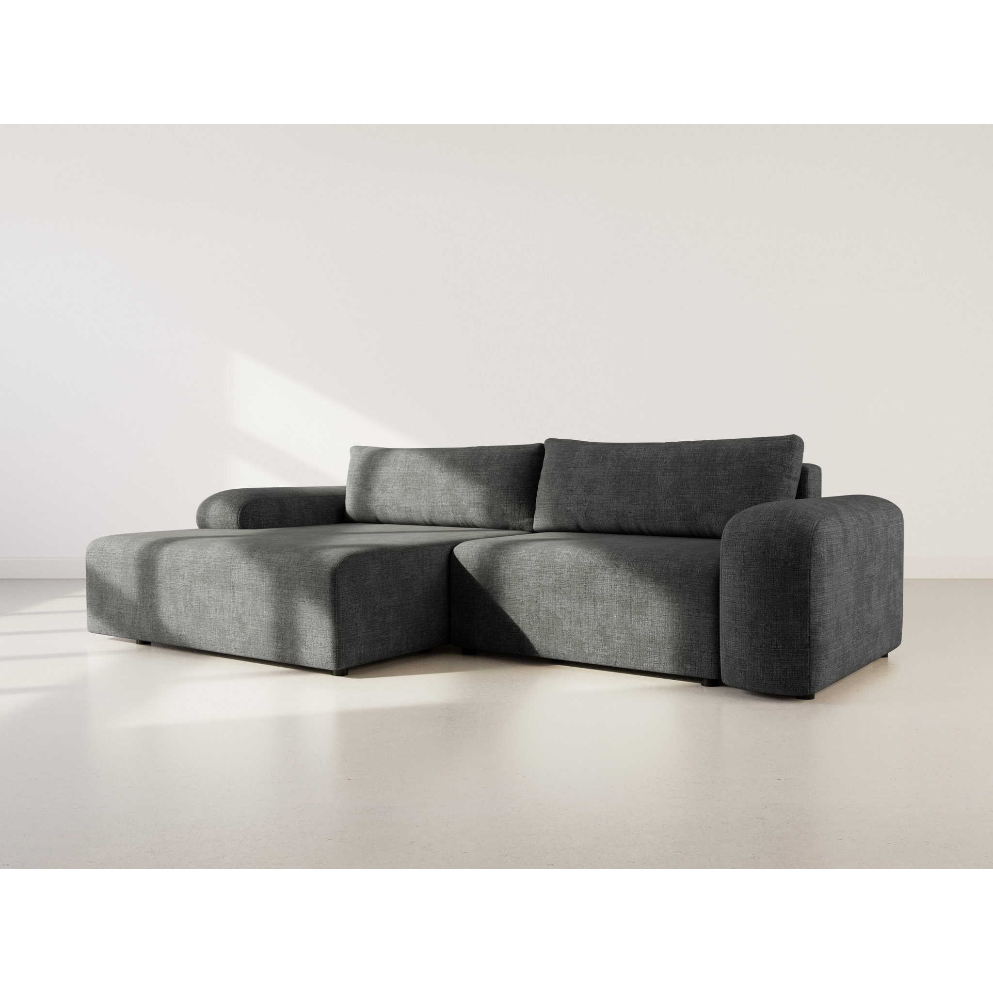 Rebecca - canapé d'angle gauche 4 places convertible avec coffre en velours texturé - Gris Anthracite