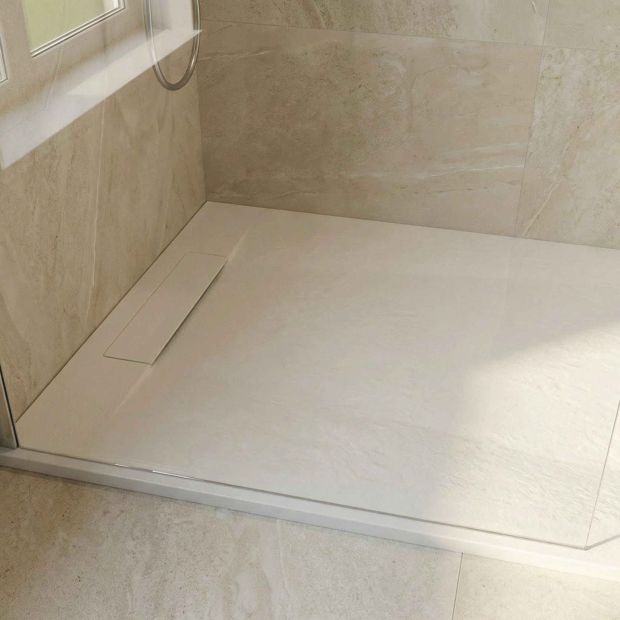 Receveur de douche antidérapant et ultra résistant en résine composite effet pierre 120x80 cm – Blanc (CERAPX12080W)