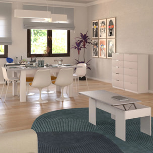 Pack mesa de comedor 140 y mesa de centro Vita Blanco Artik (Blanco Mate) - Gris Cemento