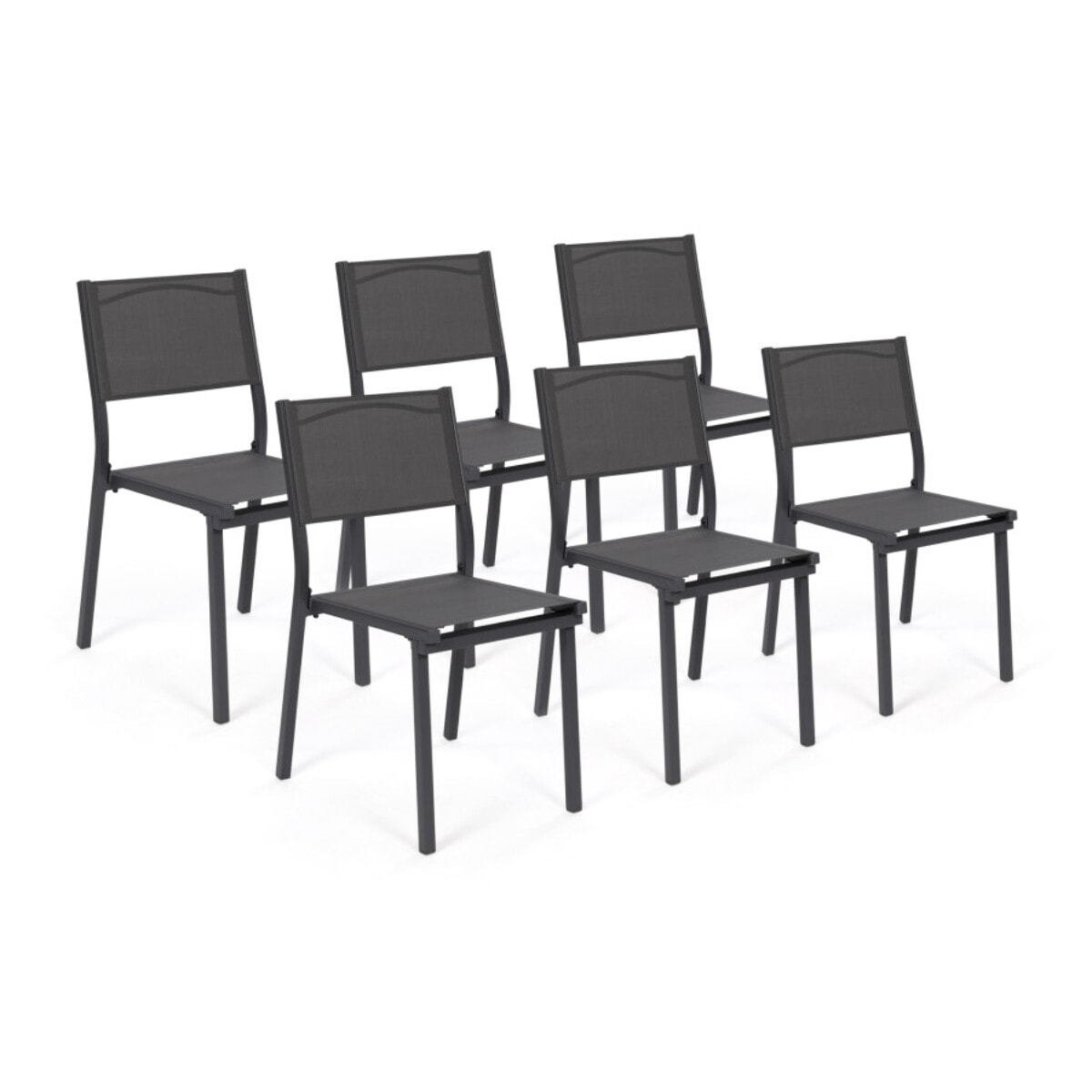 Chaises de jardin empilables en textilène grises - lot de 6