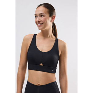 Reggiseno sportivo compressivo con dettaglio di apertura e supporto medio in verde