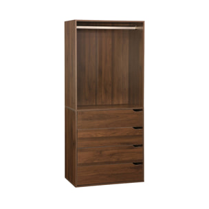 Module dressing avec 4 tiroirs et 1 penderie noyer. panneaux stratifiés