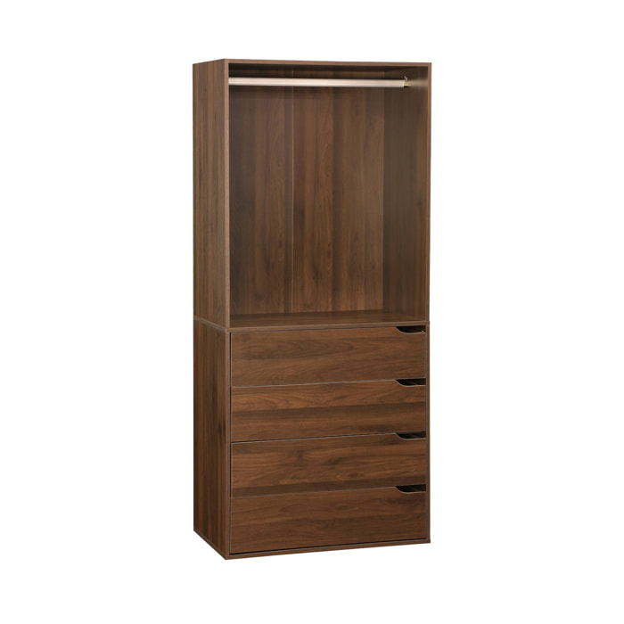 Module dressing avec 4 tiroirs et 1 penderie noyer. panneaux stratifiés