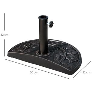 Base de Sombrilla Semicírculo Peso 9 kg Soporte para Parasol de Resina para Poste de Paraguas de Ø3,8 cm y Ø4,8 cm para Terraza Patio Jardín Playa 50x31x32 cm Bronce