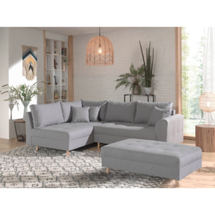 Rune - canapé d'angle - avec pouf d'appoint - 4 places - style scandinave - gauche - Gris clair