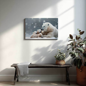 Tableau famille ours polaires enneigée Toile imprimée