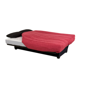 Canapé convertible Noe, matelas Simmons, 130 x 190 cm, 2 coussins offerts, framboise