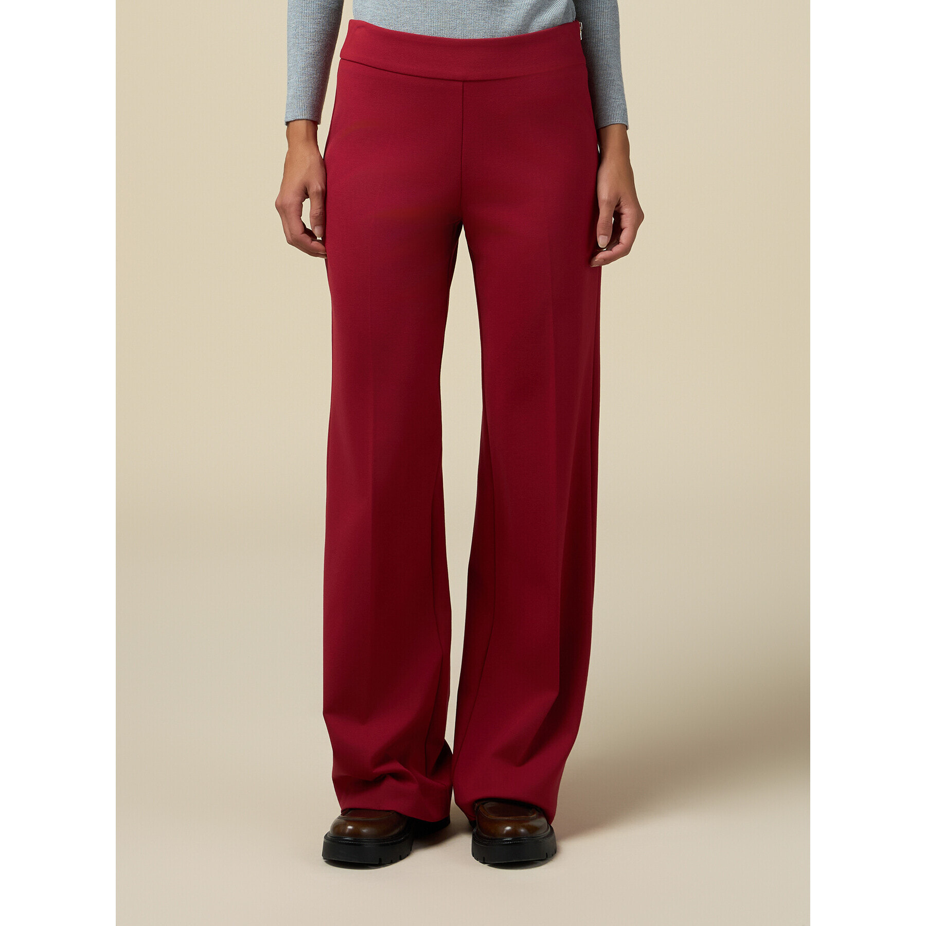 Oltre - Wide leg trousers in Milan stitch - Rojo