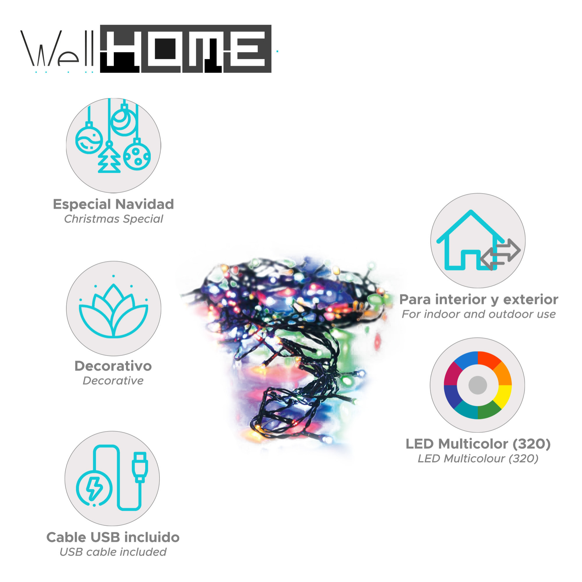 guirnalda con 320 luces led multicolor para exteriores - cable 3m