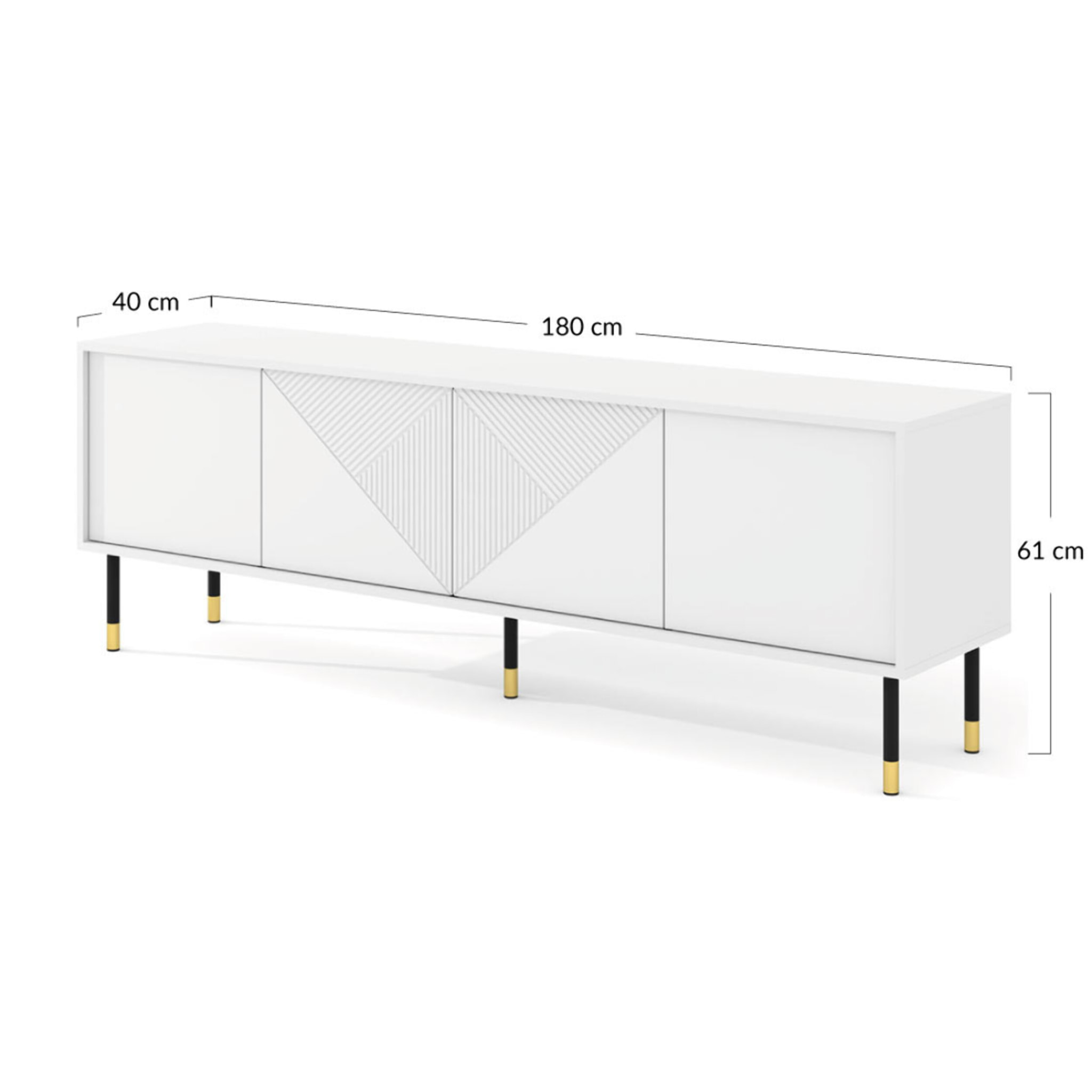 Kirua - meuble tv - 4 portes - 180 cm - Noir / Bois