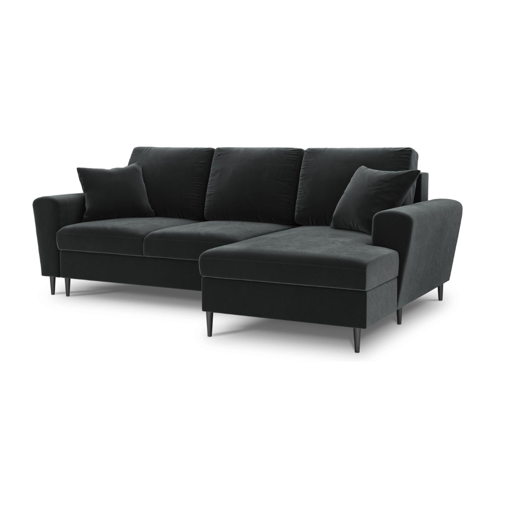 Canapé d'angle droit convertible avec coffre de rangement "Kyoto" 4 places en velours gris foncé