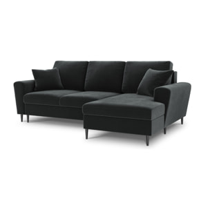 Canapé d'angle droit convertible avec coffre de rangement "Kyoto" 4 places en velours gris foncé
