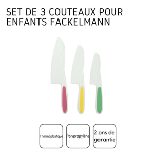 3 couteaux de cuisine pour enfants 22 à 27 cm Fackelmann Mini Monster