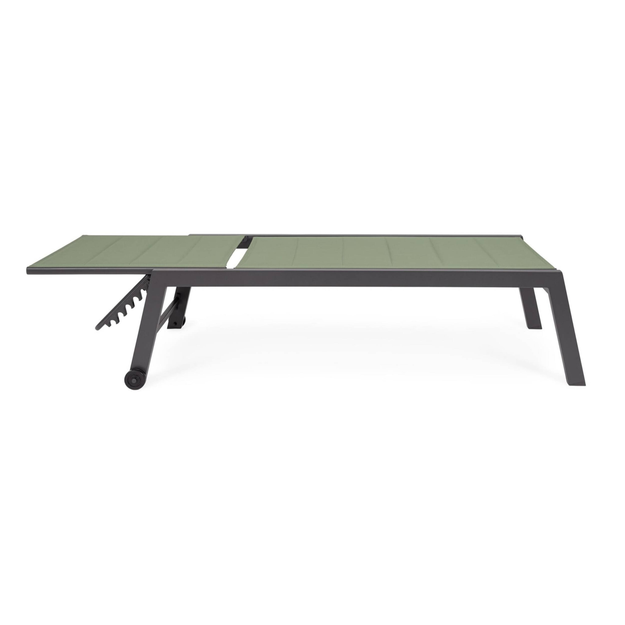 Lettino da giardino HILDE con ruote, textilene imbottito verde e struttura antracite