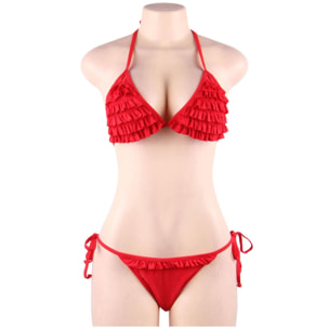 Bikini con volantes multicapa rojo