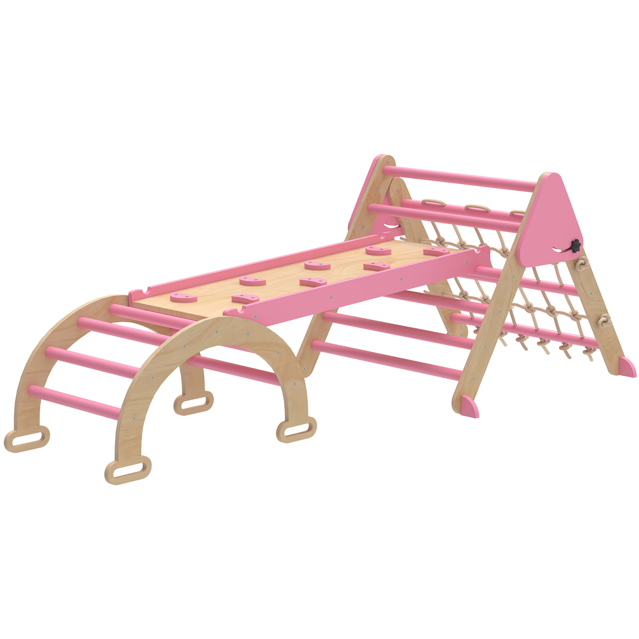 Triangle d'escalade enfant pliable 8 en 1 - aire de jeu enfant - bois rose