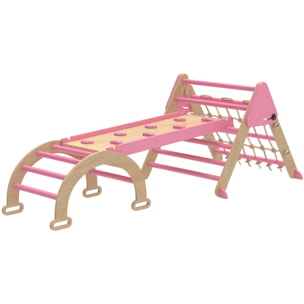 Triangle d'escalade enfant pliable 8 en 1 - aire de jeu enfant - bois rose