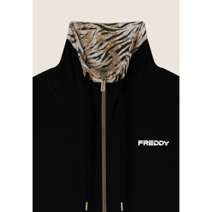 Tuta interlock con zip e collo alto interno fantasia