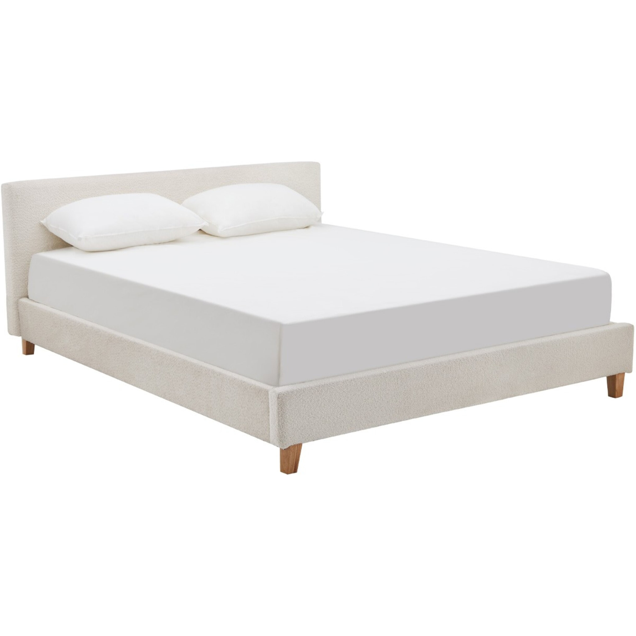 Lit avec tête de lit en tissu bouclé - MILO