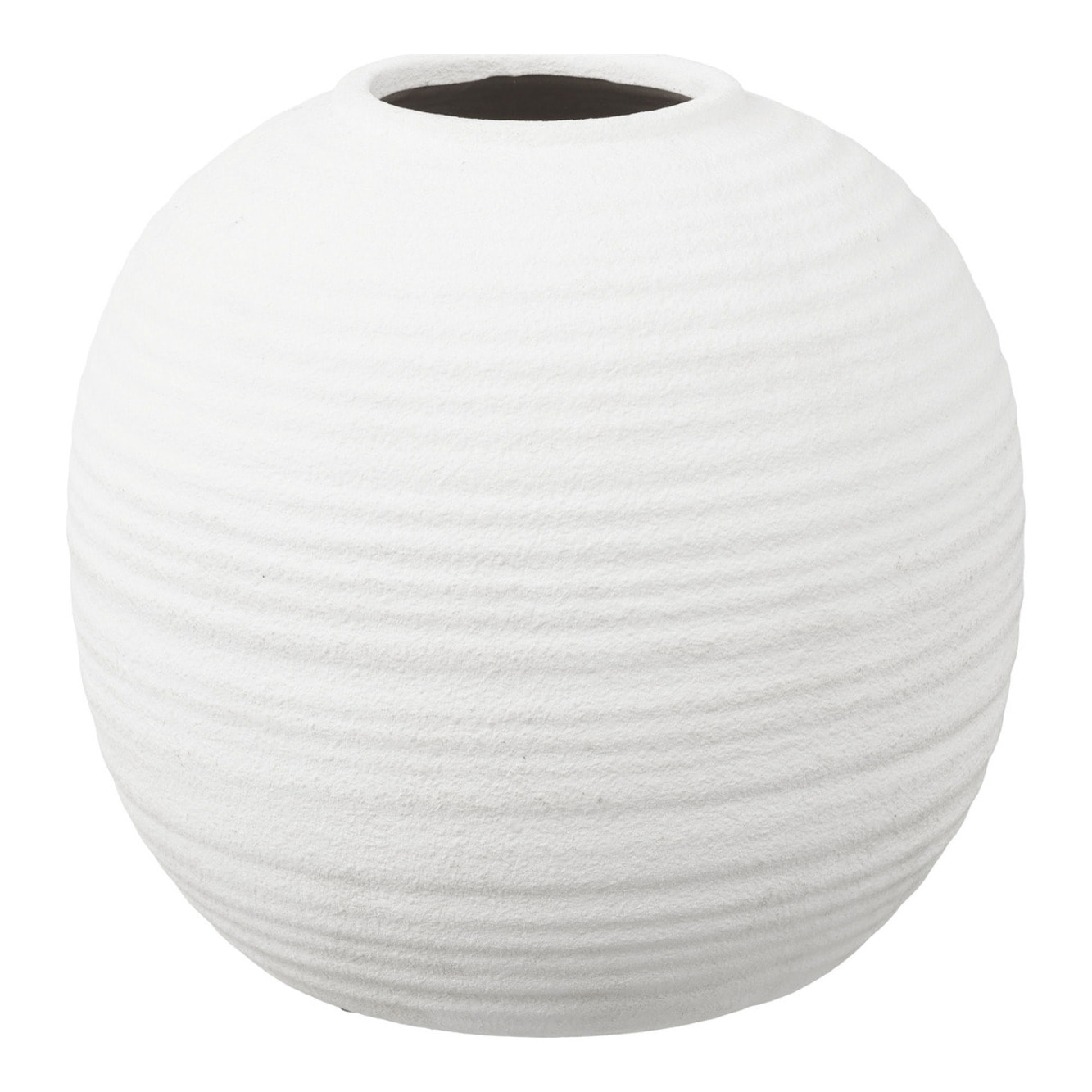 Vaso in ceramica bianca sferica con texture a righe ø30x28,5 cm