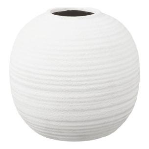 Vaso in ceramica bianca sferica con texture a righe ø30x28,5 cm