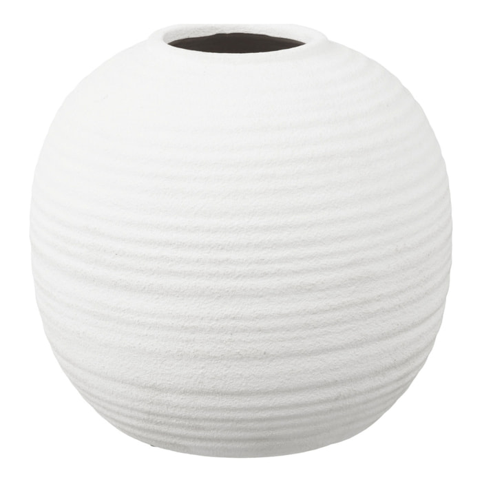 Vaso in ceramica bianca sferica con texture a righe ø30x28,5 cm