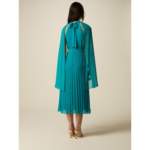 Oltre - Vestido plisado con cinturón joya - Petrol Blue