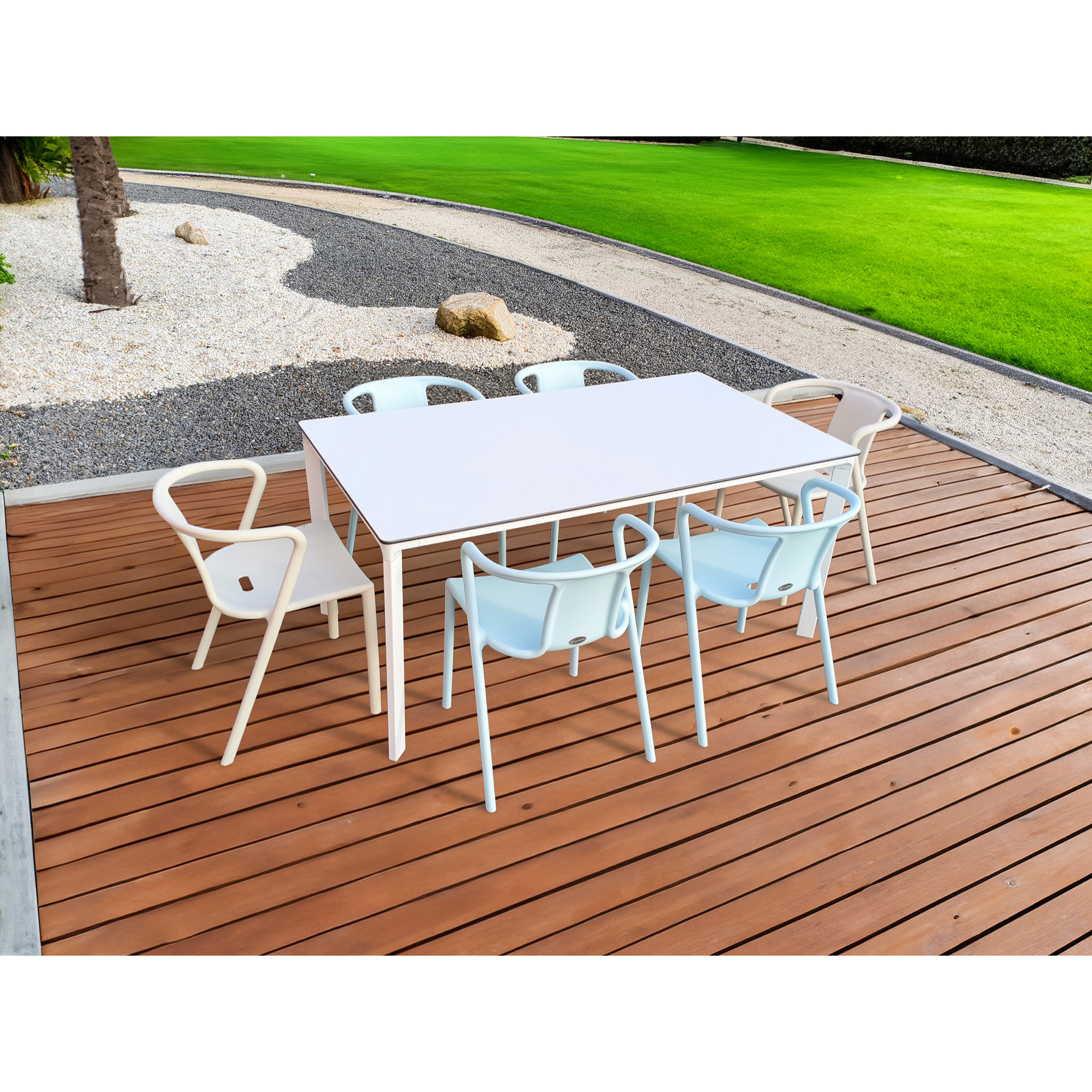 MEET - Ensemble repas de jardin 6 places en aluminium laqué