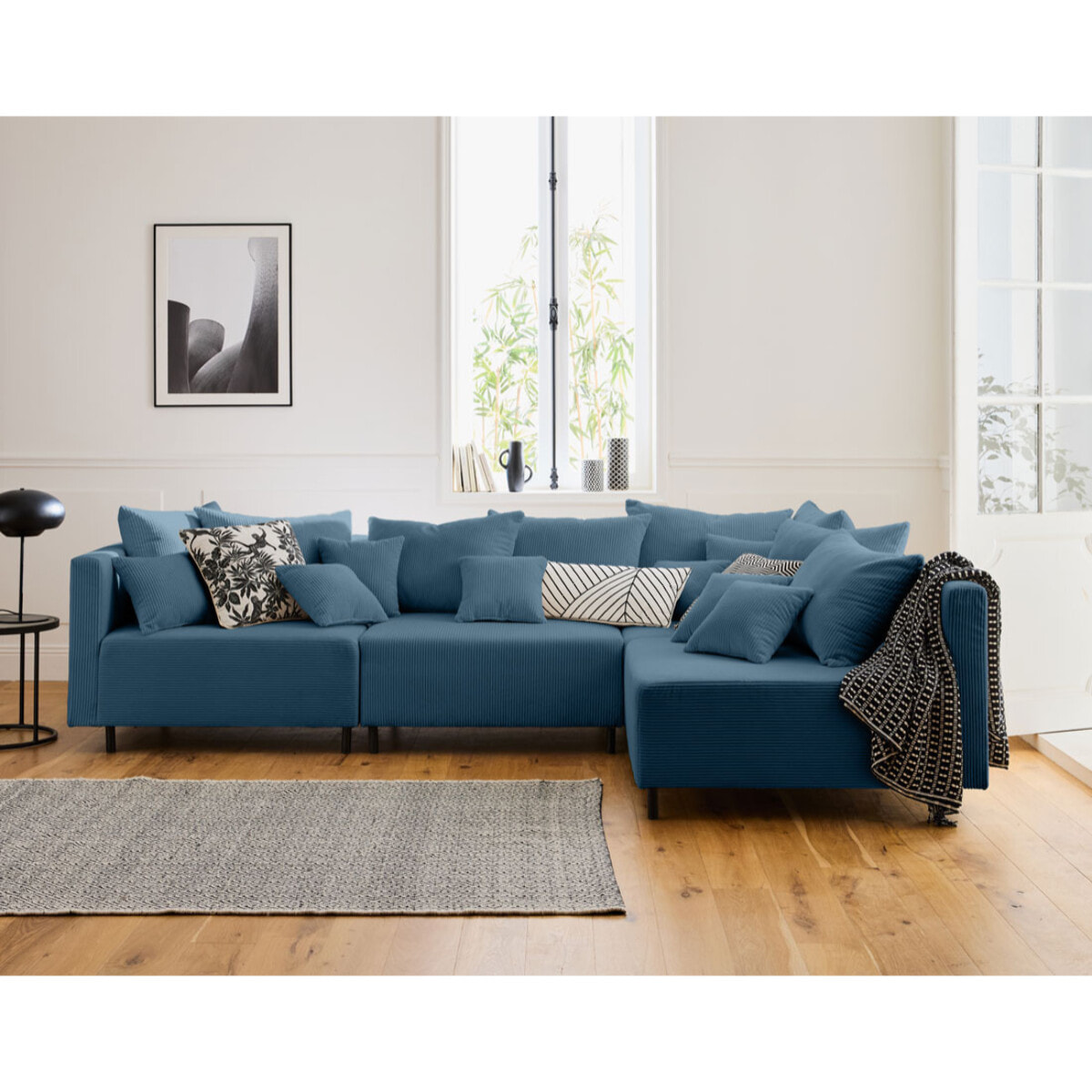 Edinburg - module d'assise sans accoudoirs - en velours côtelé - Bleu