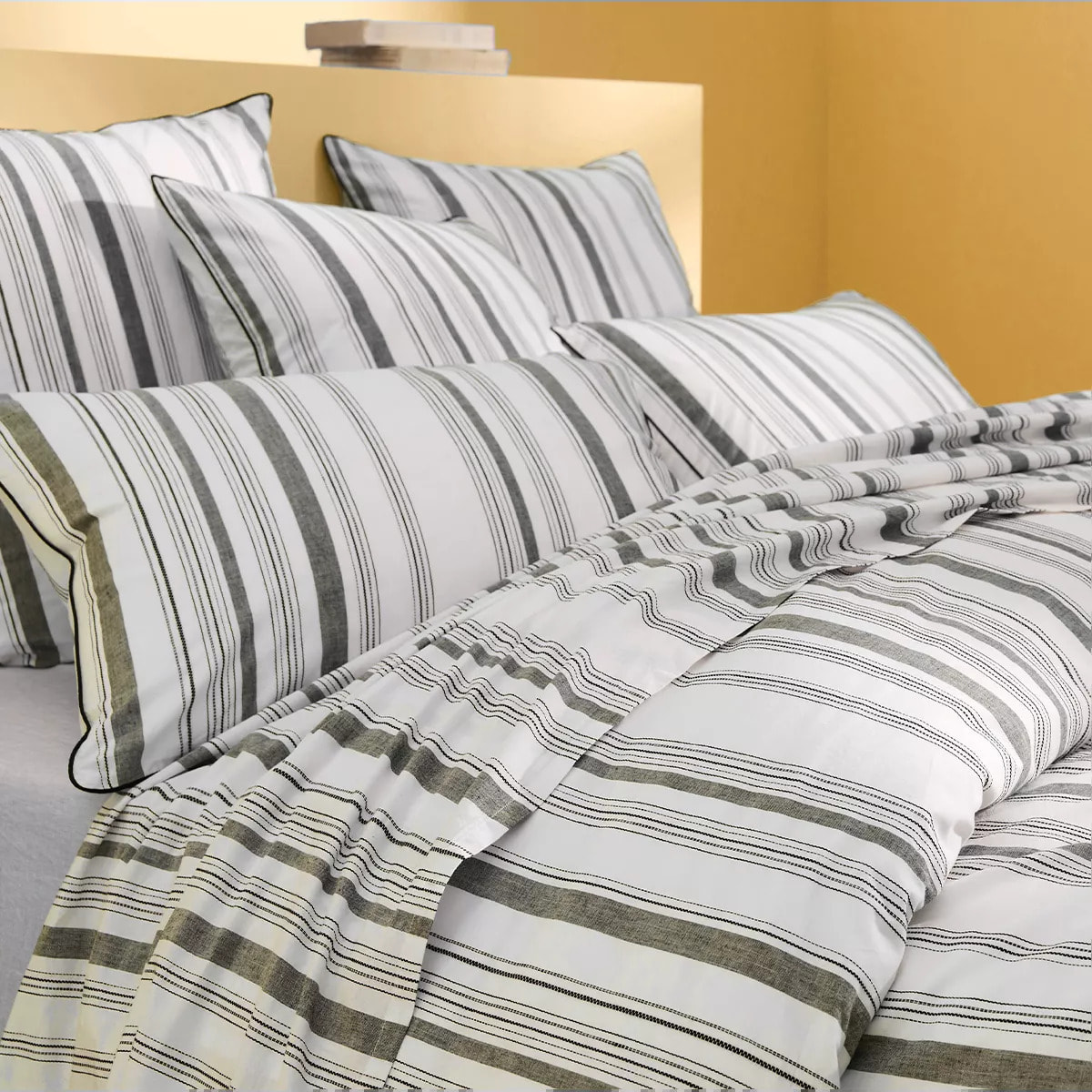 Lot de 2 taies pur coton lavé rayé anthracite noir Portland granit