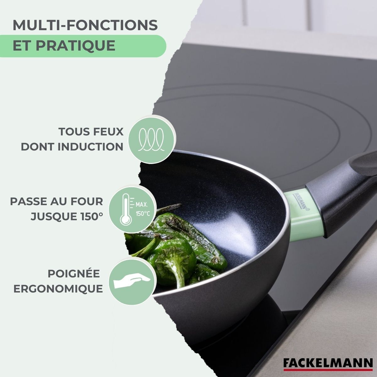 Lot de 3 Poêles et Casseroles Fackelmann Brandao avec 5 ustensiles Vario