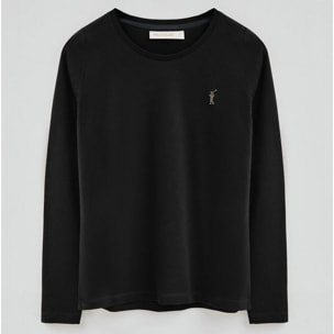 Camiseta negra de manga larga y cuello redondo con logo Rigby Go Gold