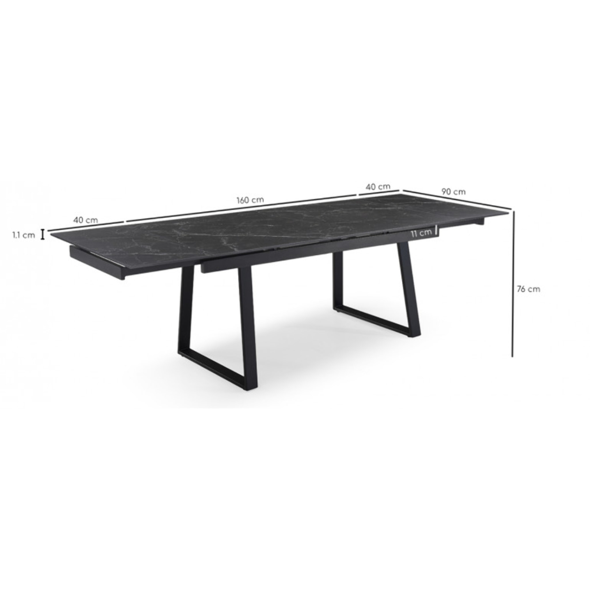 Table extensible en céramique marbré noir L160/240cm - 9 piètements - UNIK