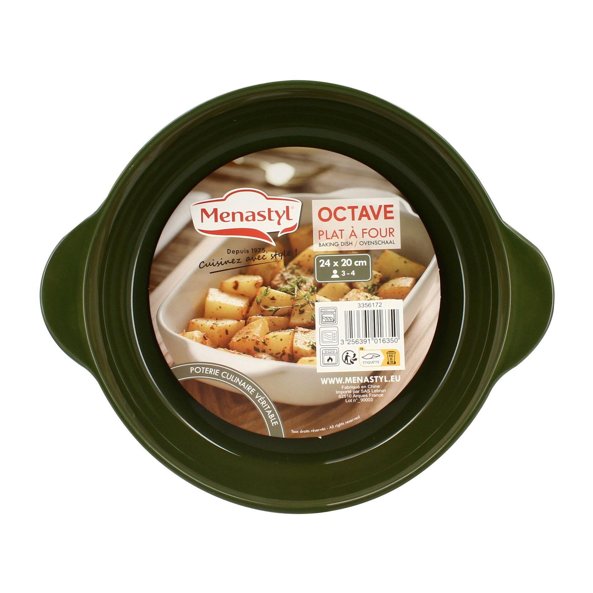 Plat à four rond en grès vert OCTAVE