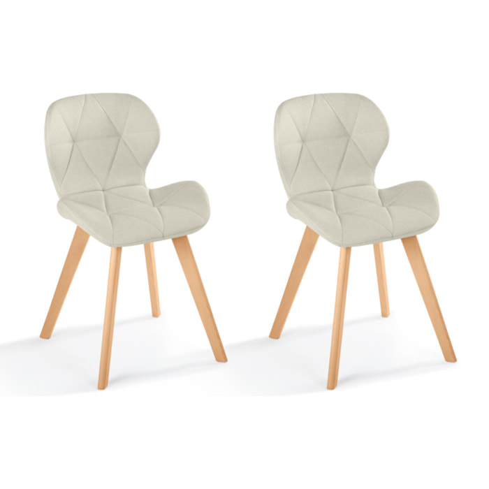 Chaises Gatsby en tissu beige et pieds bois - lot de 2