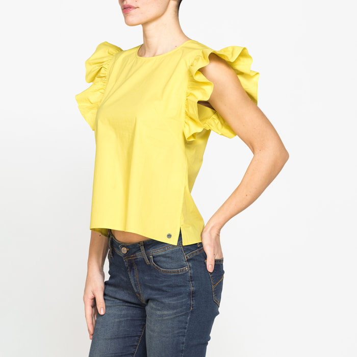 BLUSA CON MANICHE ARRICCIATE IN COTONE