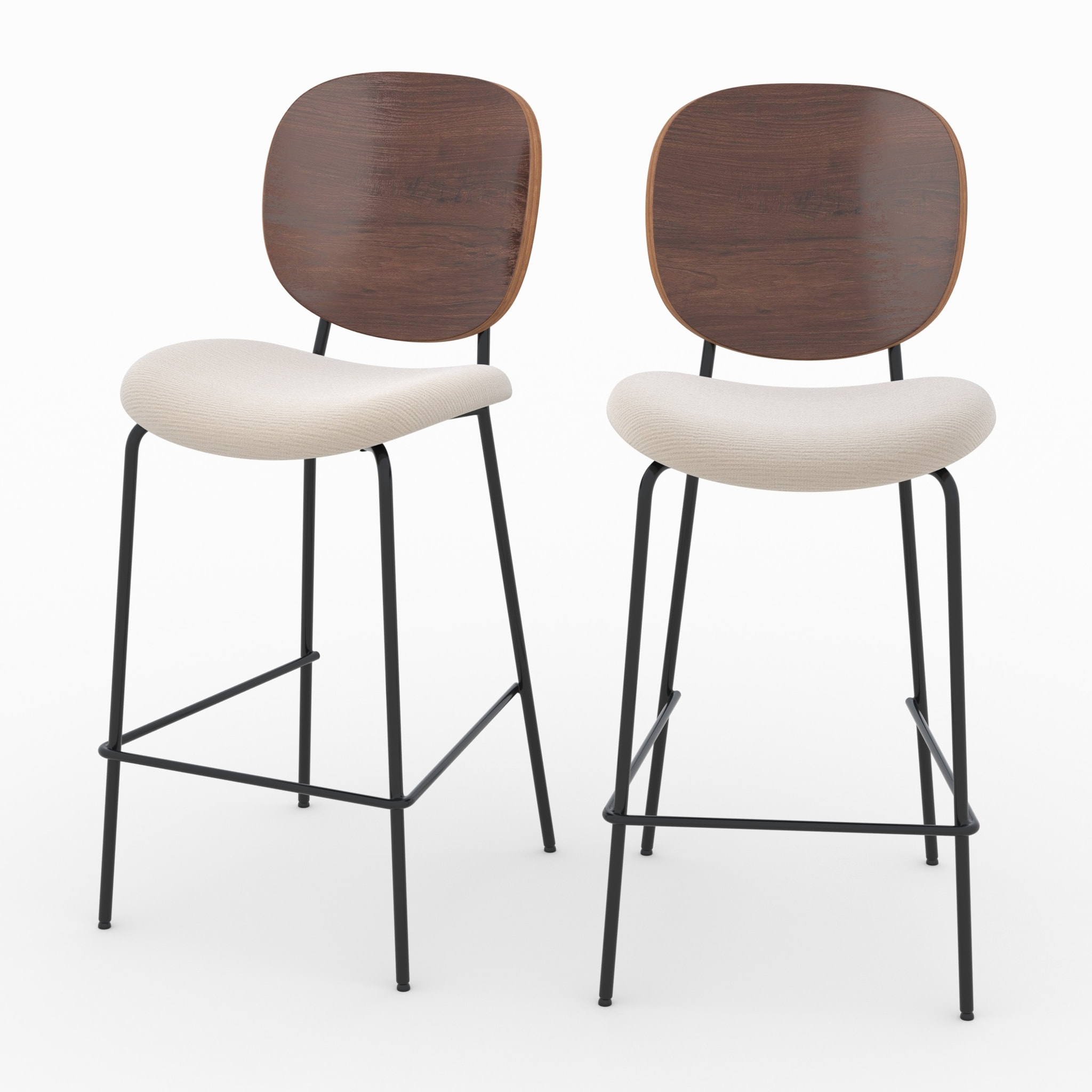 Lot de 2 chaises pour îlot central 65,5 cm en tissu beige - Simone