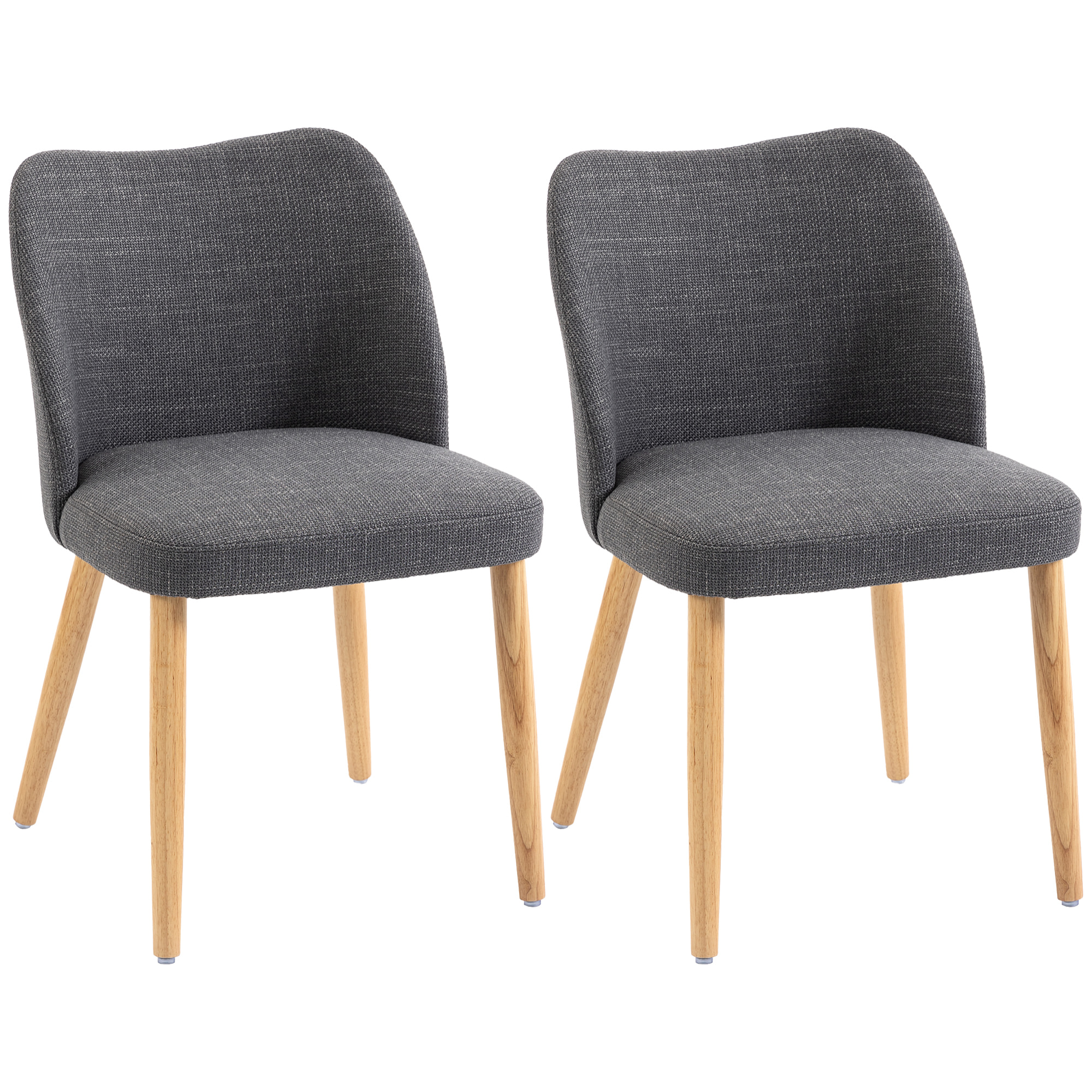 Pack de 2 Sillas de Comedor, Sillas de Cocina Nórdicas, Tapizadas de Lino, Respaldo Curvo, Asiento Acolchado, Patas de Madera, Gris Claro