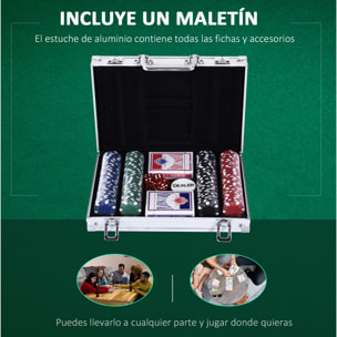 Maletín de Poker Profesional de Aluminio con 200 Fichas Juego Set de Poker Casino con 5 Dados 2 Barajas de Cartas y 1 Ficha de Crupier 29,5x20,5x6,5 cm Multicolor