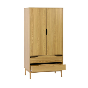 Armoire dressing vintage effet frêne 2 portes. 2 tiroirs. 1 tringle