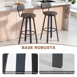 Juego de 2 Taburetes de Bar, Taburetes Altos de Cocina Giratorios, Tapizados de PU, con Respaldo, Marco de Metal, Reposapiés, Asiento de 76,5 cm de Altura, Marrón Oscuro