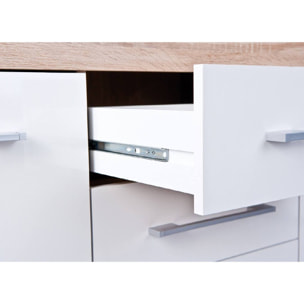 Buffet 2 ante 4 cassetti in laminato finitura rovere e bianco laccato