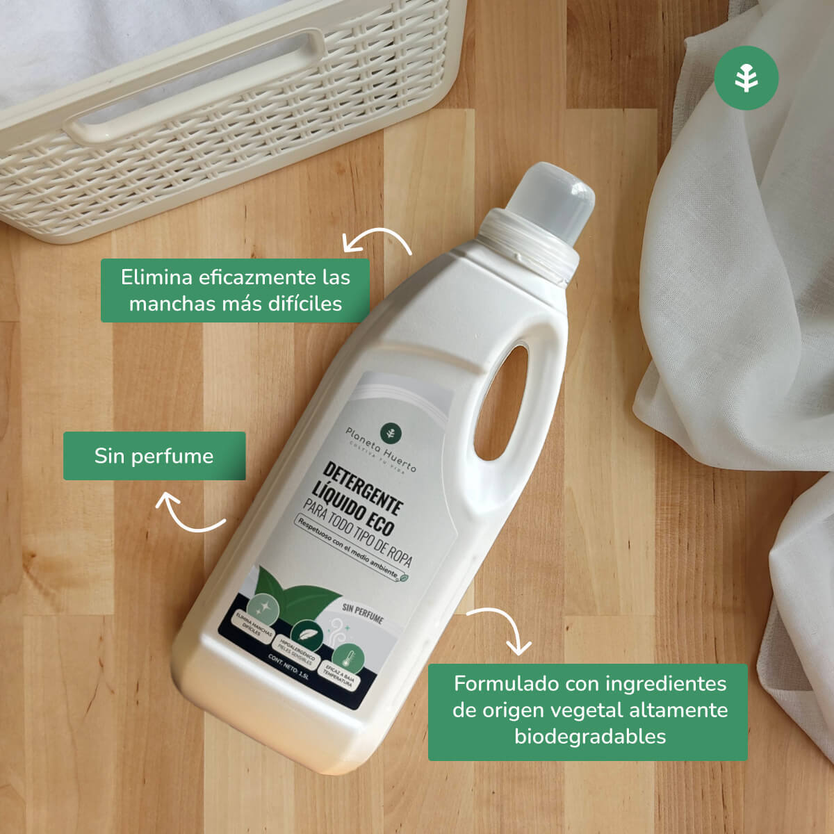 PLANETA HUERTO Pack 6x Detergente Líquido Ropa ECO Sin Perfume 1,5 L – Fórmula Natural y Respetuosa con la Piel